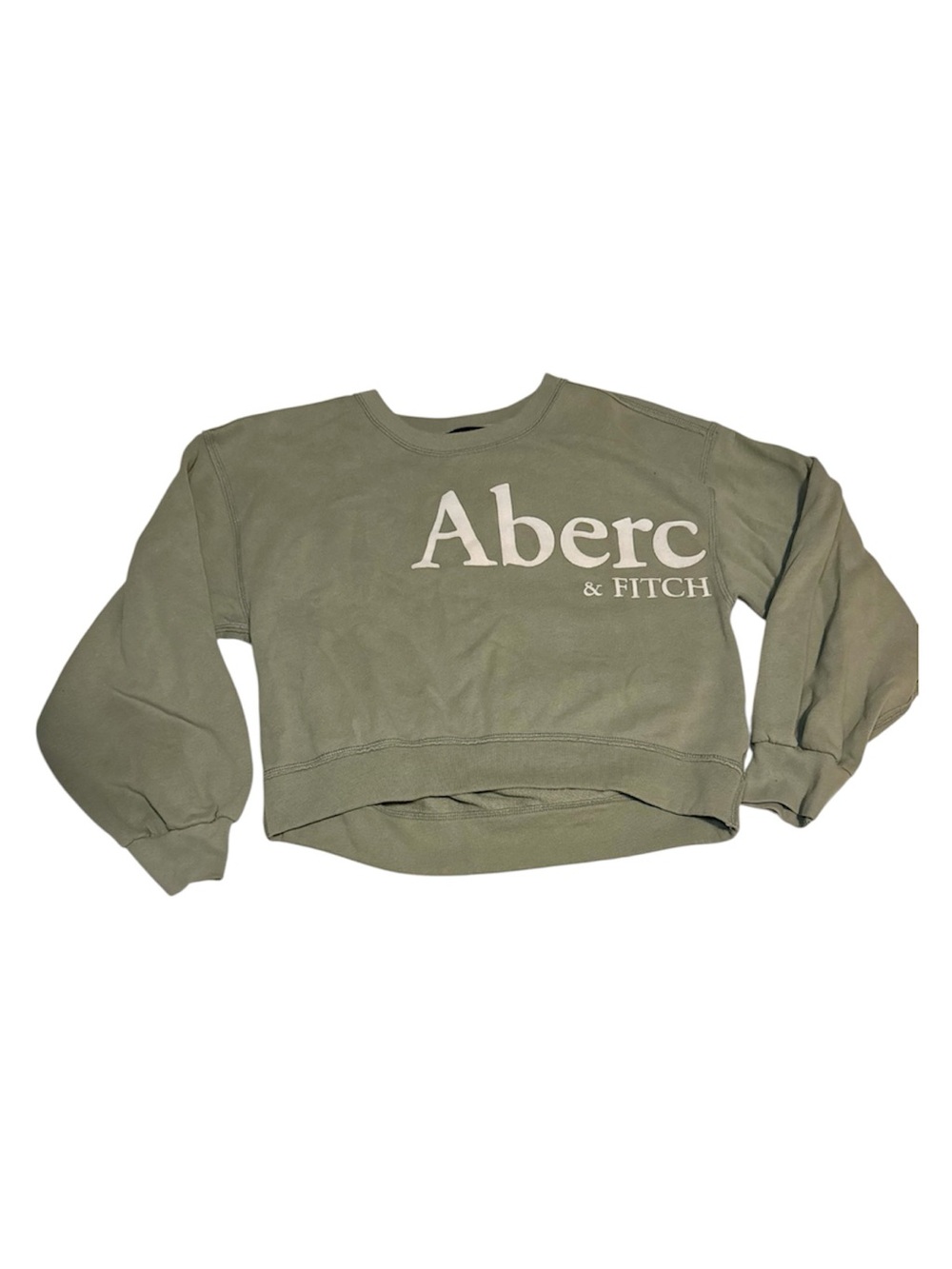 Abercrombie & Fitch Olive Green Logo Cropped Crewneck